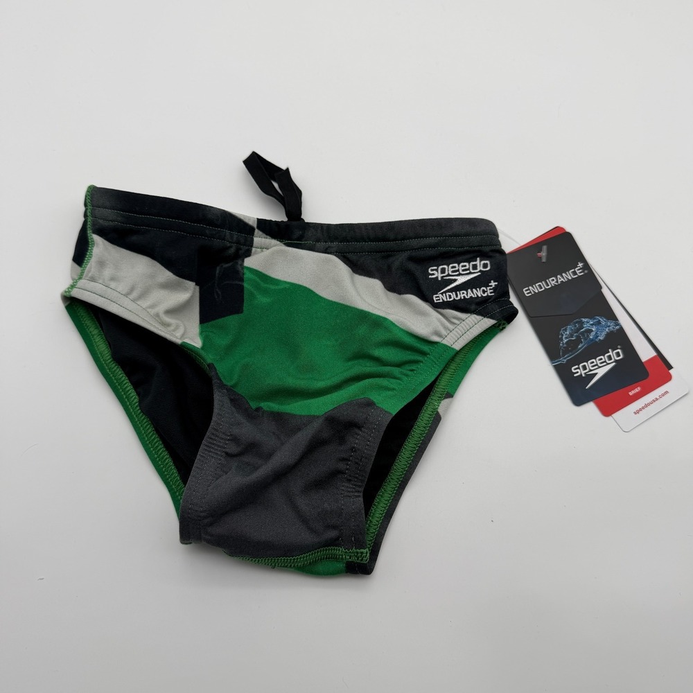 Speedo Glimmer Swim Brief Youth Boys ML 24 Endurance+ Green Black